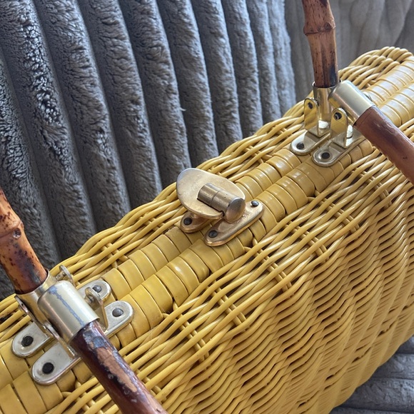 Marchioness Macy Yellow Wicker Straw Bamboo Box Purse Handbag Vintage 1950s 🌞 - Picture 15 of 16